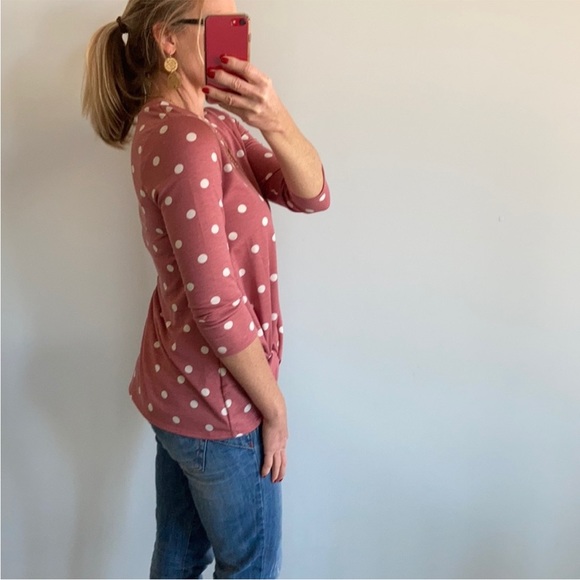Mauve & White Polka Dot 3/4 Sleeve Top - Picture 5 of 6